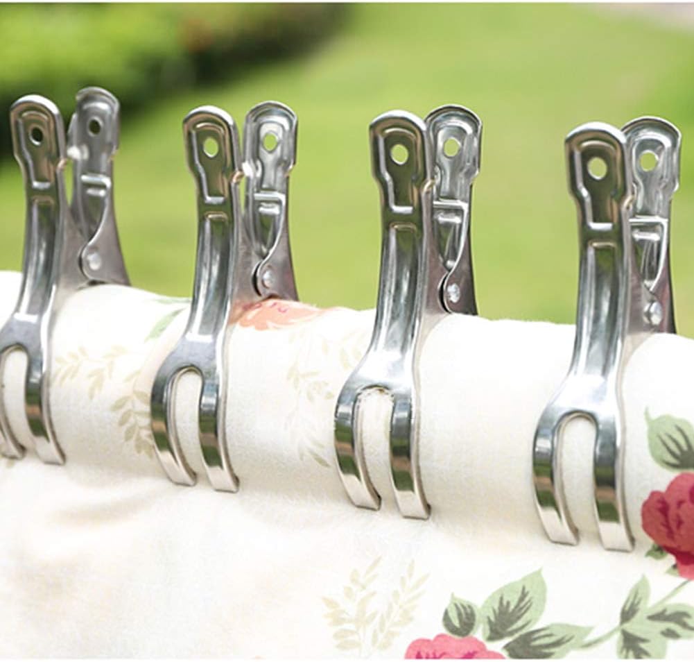 Coideal 10 Stück Edelstahl Strand Handtuch Clips Große hängende Stöpsel Windbeständig für schwere Kleidung (11 cm)