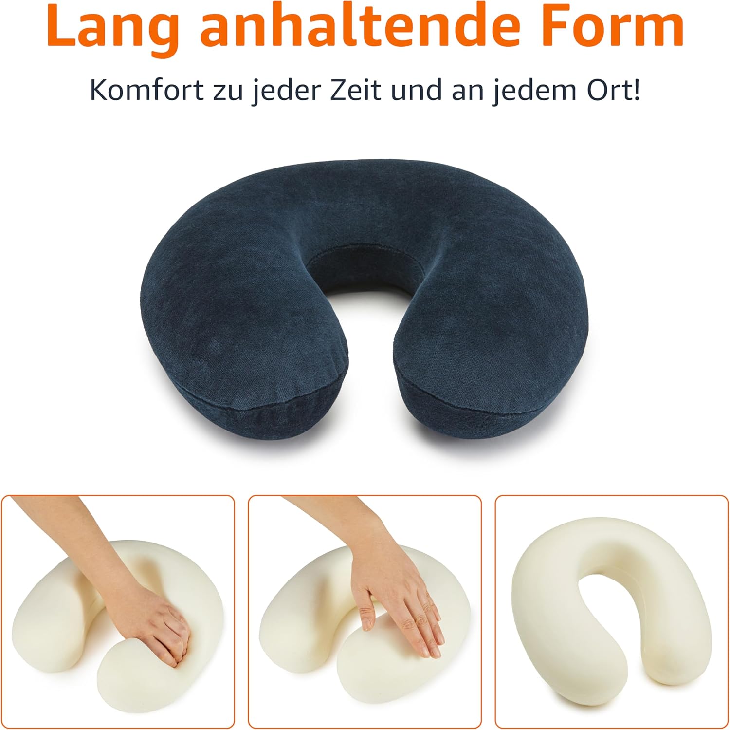 Nackenkissen aus Memoryschaumstoff, Halbkreisförmig, Marineblau