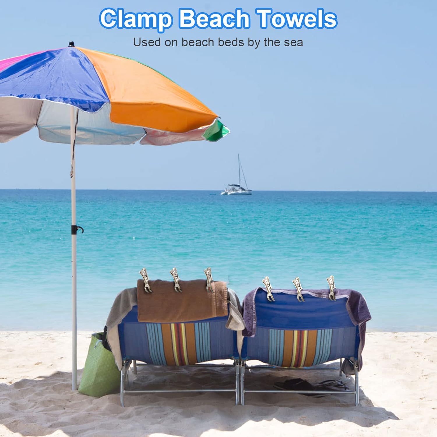 Coideal 10 Stück Edelstahl Strand Handtuch Clips Große hängende Stöpsel Windbeständig für schwere Kleidung (11 cm)